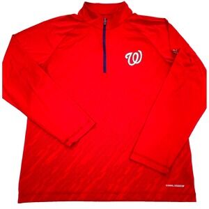 Washington Nationals Shirt Men Medium Red Pullover 1/4 Zip Performance Training*